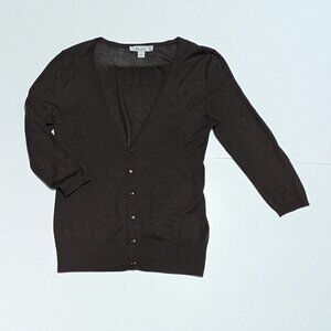 Caslon Women's Silk Blend Cardigan Dark Brown size Small Petite